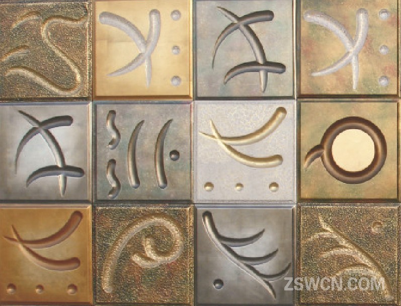 3D 艺术装饰板-象形文字 波纹板贴图素材 波浪板素材