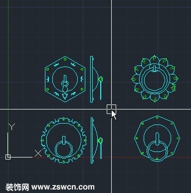 中式仿古cad拉手 古典圆形八角形大门拉手cad素材 立面图图块下载