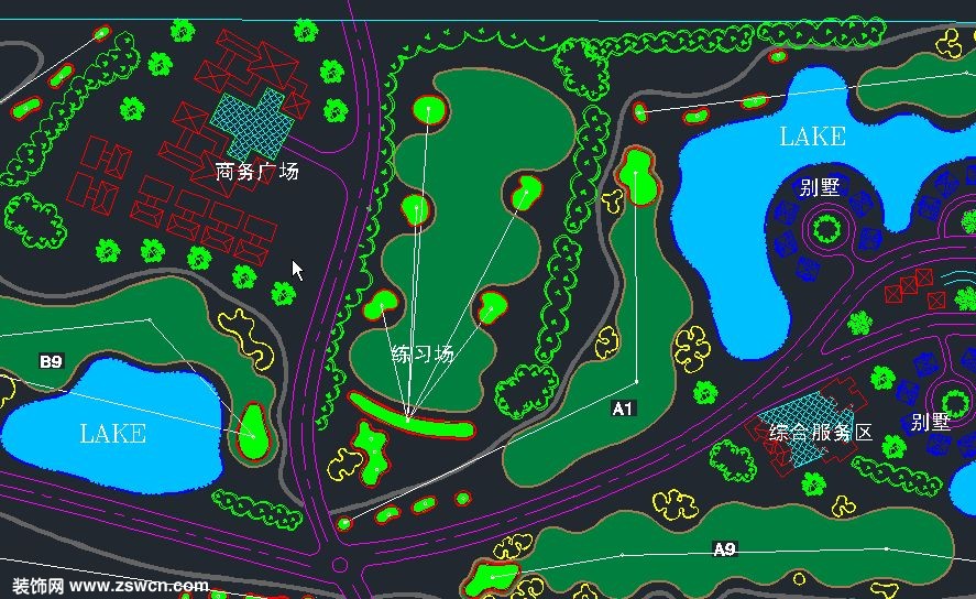 高尔夫球场景观设计图纸 练习场布局 总平面图cad格式源文件下载